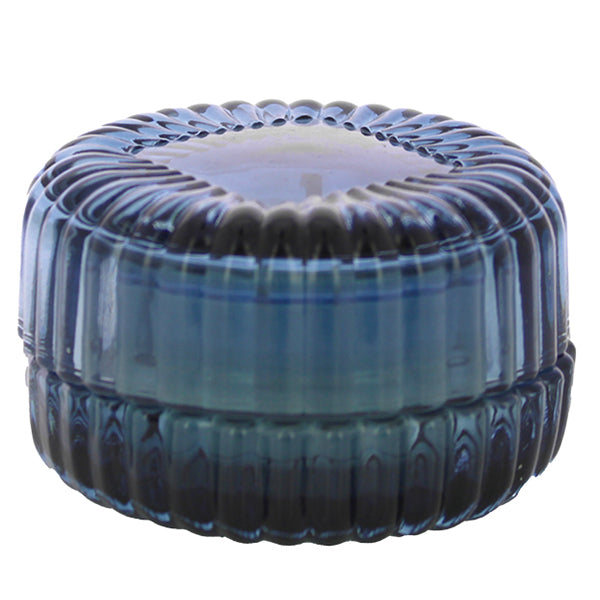 Candela rotonda vetro rigato blu