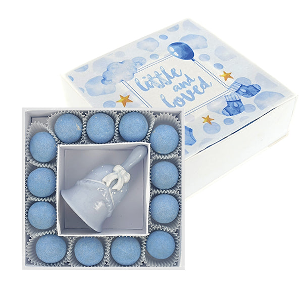 Campanella cielo in porcellana con box e confetti, completa di confezionamento