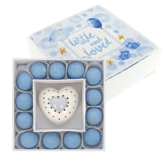 Cuore cielo traforato in porcellana con box e confetti, completa di confezionamento