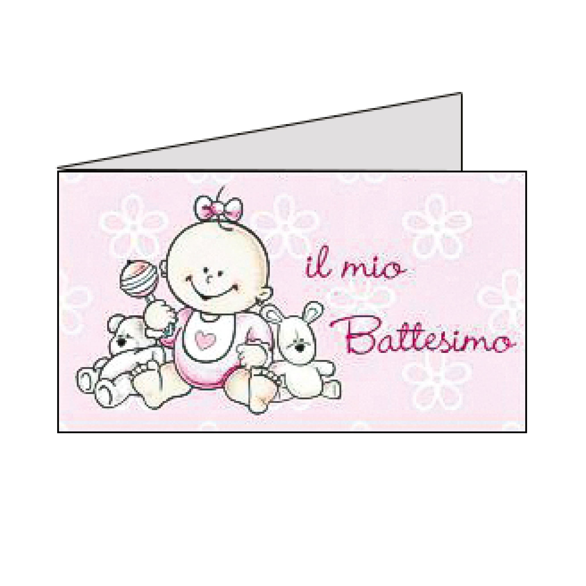 100 Bigliettini Bomboniera Battesimo 'Il Mio Battesimo' - Orsetto Rosa Per Bambina