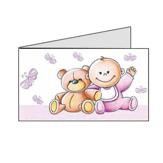 Set 20 Biglietto bimba con orsetto rosa