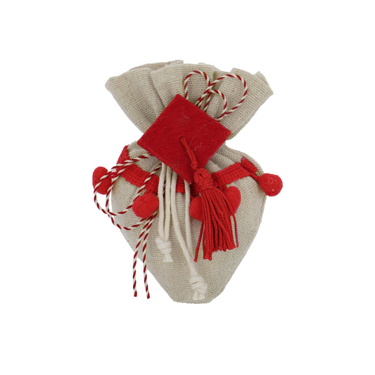 Sacchetto laurea cuore juta pon pon rosso con ciondolo siciliano