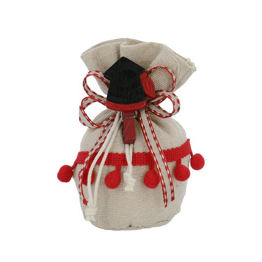 Sacchetto laurea bustone base tonda juta pon pon rosso