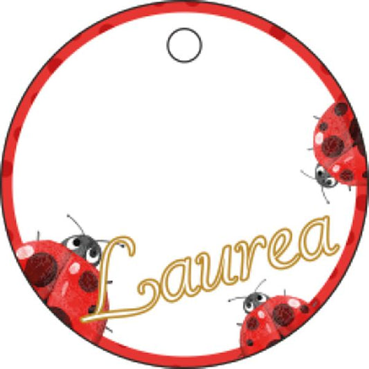 Set 35 Biglietto tag tondo laurea coccinelle