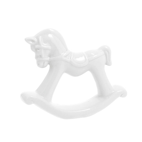 Set 5 bomboniera porcellana cavallo a dondolo bianco completa di confezionamento