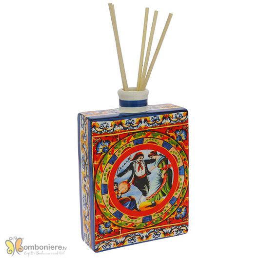 Bomboniera diffusore bottiglia Nicarè con decoro blu e rosso