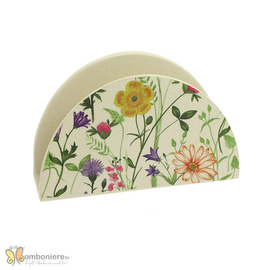 Set 10 portatovagliolo in bamboo fantasia fiori completo di confezionamento