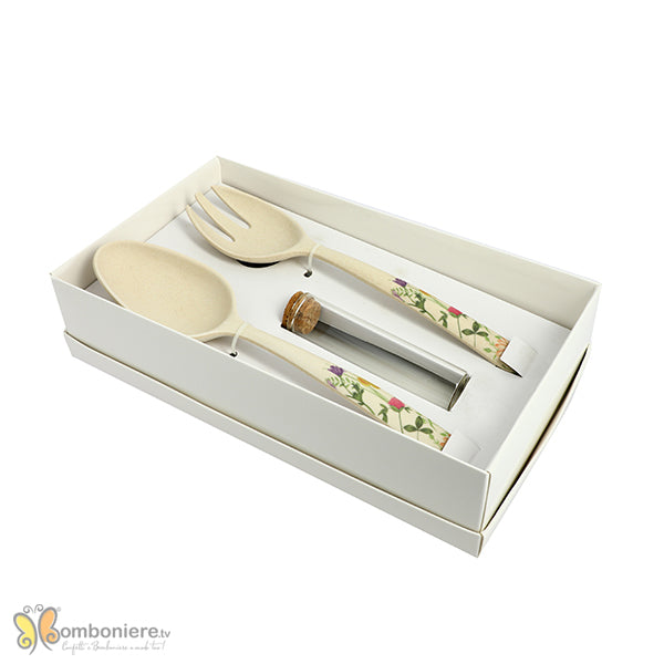 Bomboniera Hadeel set insalata in bamboo fantasia colorata