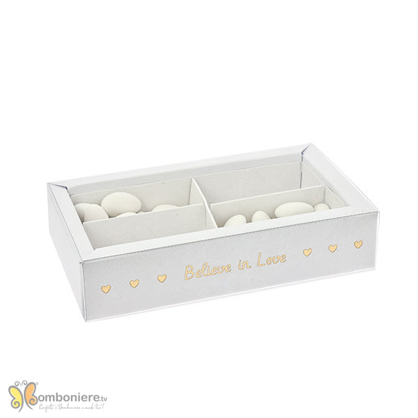 SCATOLA P/CONF. 14,5X7,5X3,5 CON DIVISORI +FASCIA IN PVC -BELIEVE LOVE ORO