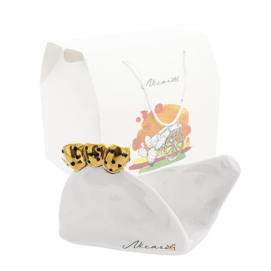 Bomboniera in porcellana portatovaglioli pala fico d'india con decoro oro