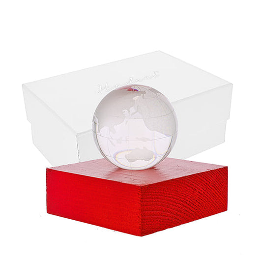 Bomboniera mappamondo led con base legno rosso