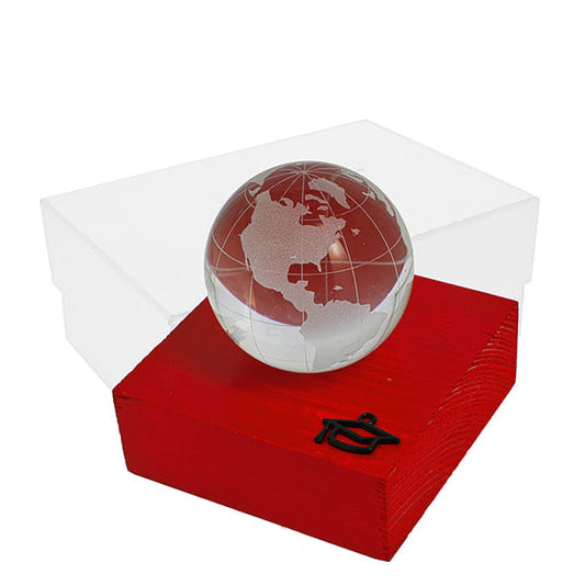 Bomboniera mappamondo led su base legno rosso con tocco nero