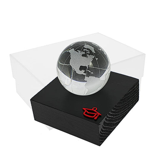 Bomboniera mappamondo led su base legno nero con tocco rosso