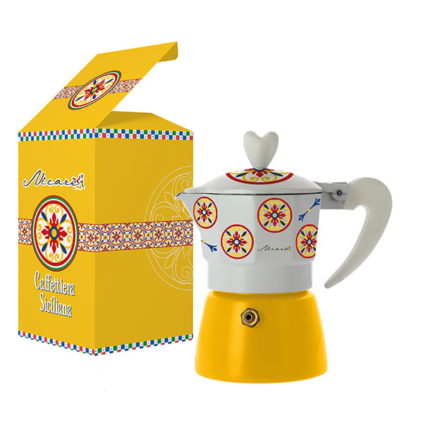 Bomboniera caffettiera maiolica gialla