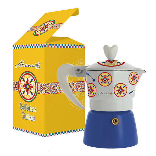 Bomboniera caffettiera maiolica blu