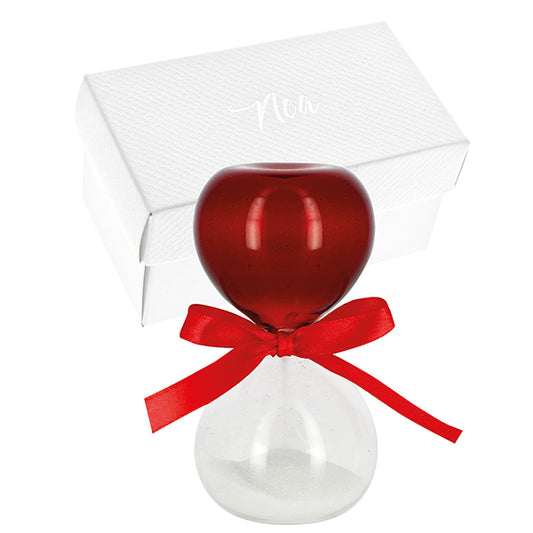 Bomboniera laurea clessidra bicolore con sabbia bianca