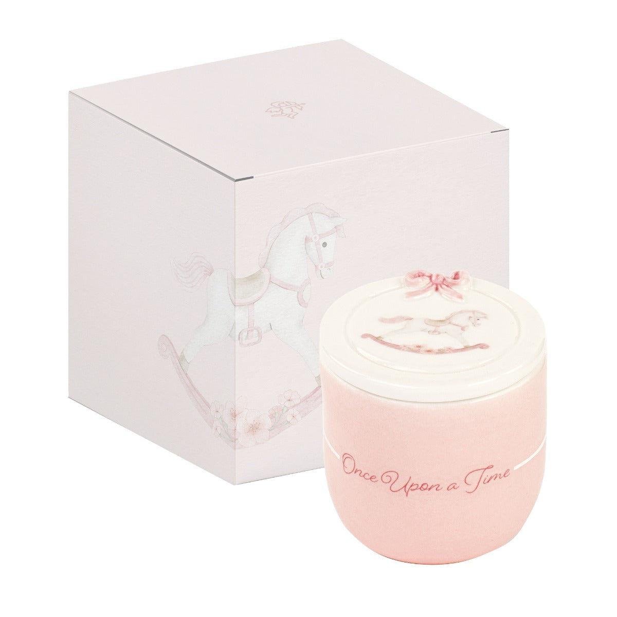 Bomboniera candela profumata con cavallino a dondolo rosa