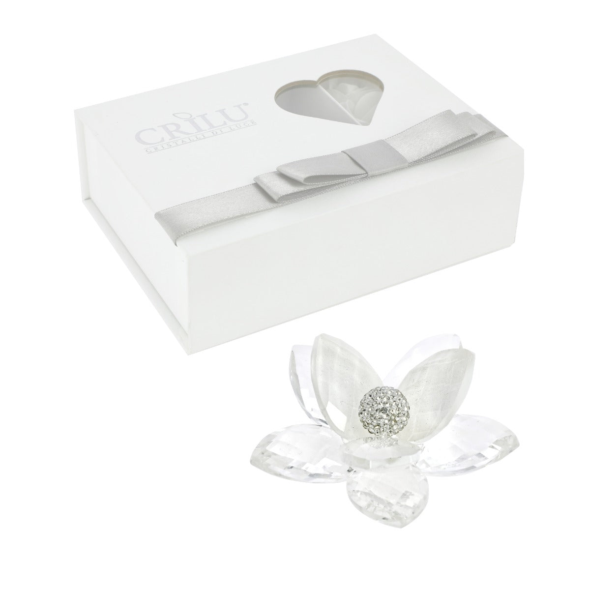 Bomboniera Crilù fiore 8 petali bianco swarovski