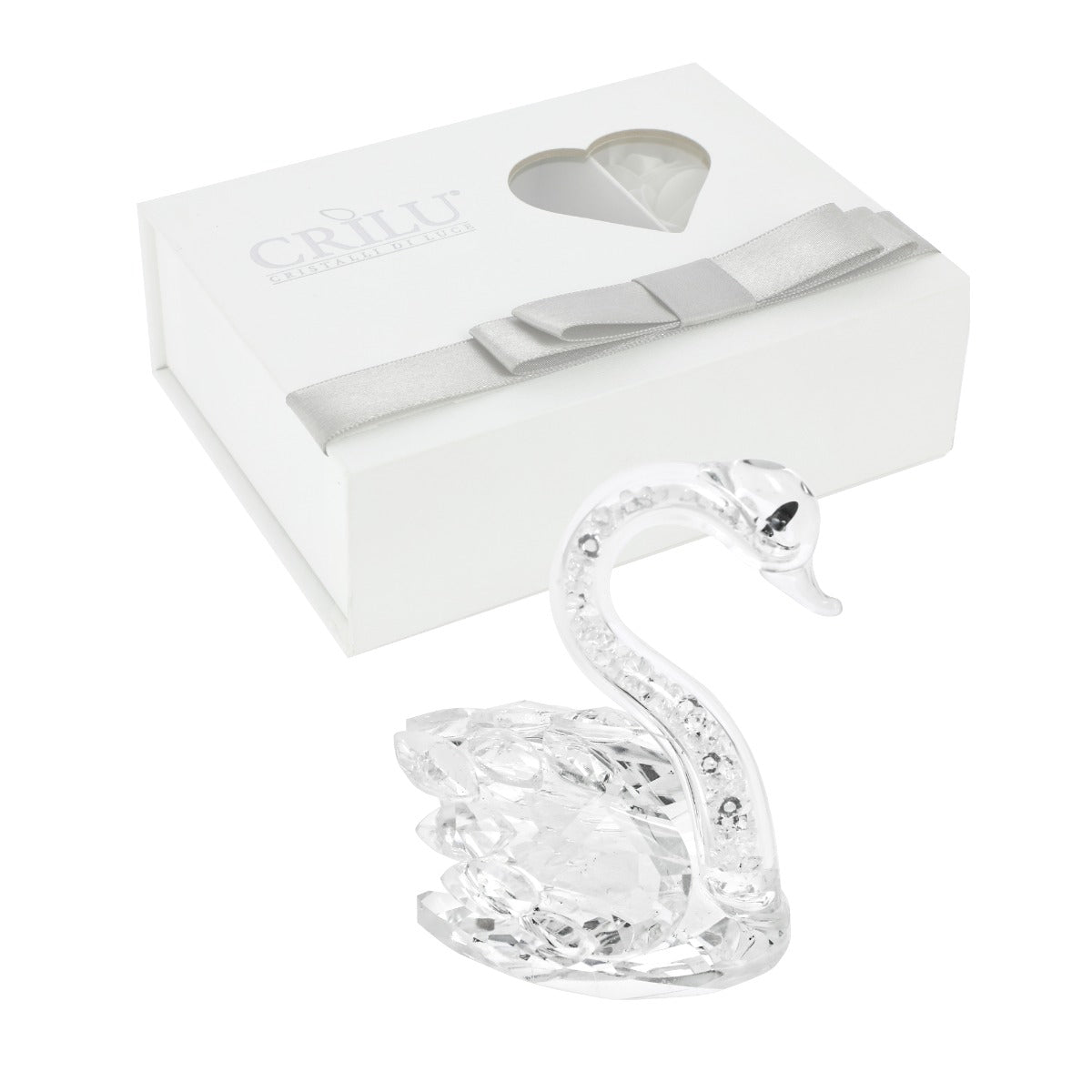 Bomboniera Crilù cigno trasparente con cristalli swarovski
