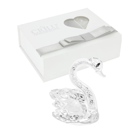 Bomboniera Crilù cigno trasparente con cristalli swarovski