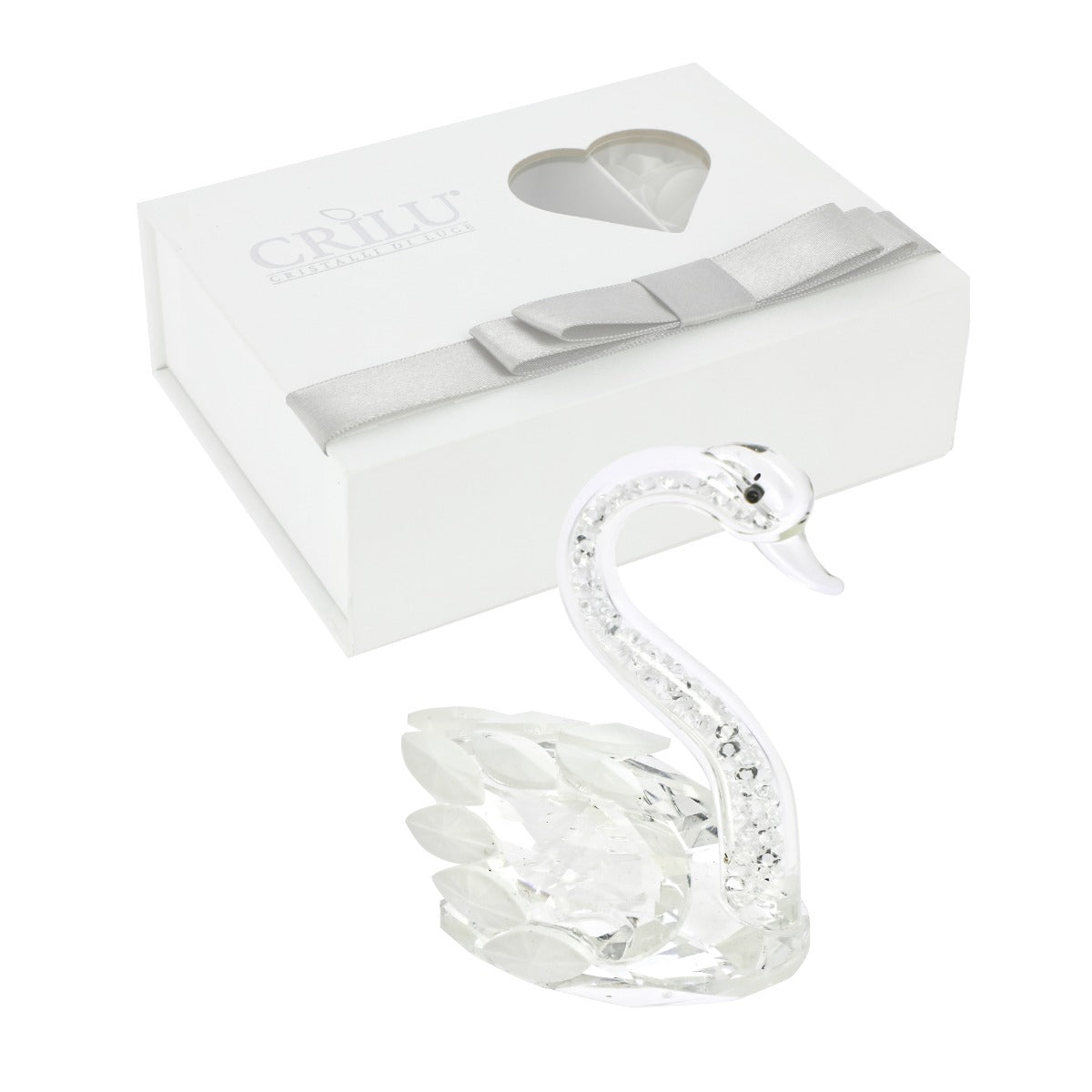 Bomboniera Crilù cigno in cristallo con swarovski bianchi