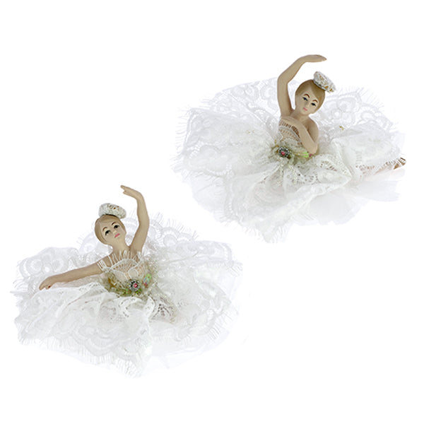 Bomboniera ballerina porcellana con pizzo bianco 2 ass.