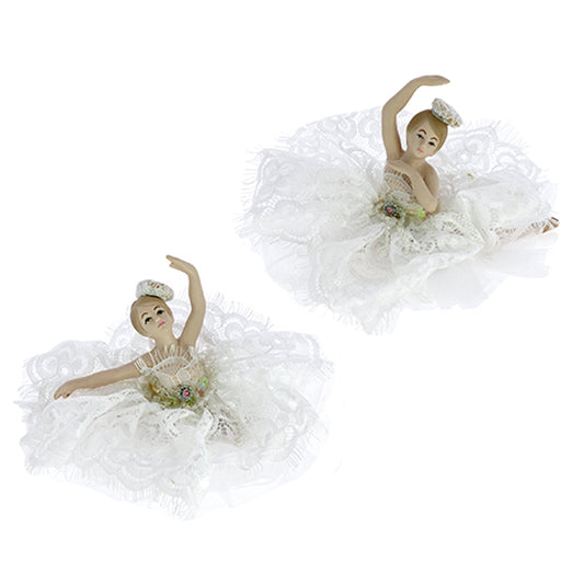 Bomboniera ballerina porcellana con pizzo bianco 2 ass.
