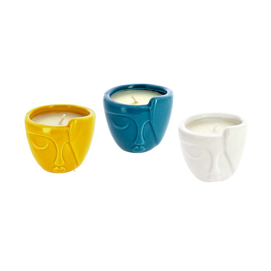 Bomboniera candela volto stilizzato 3 colori assortiti