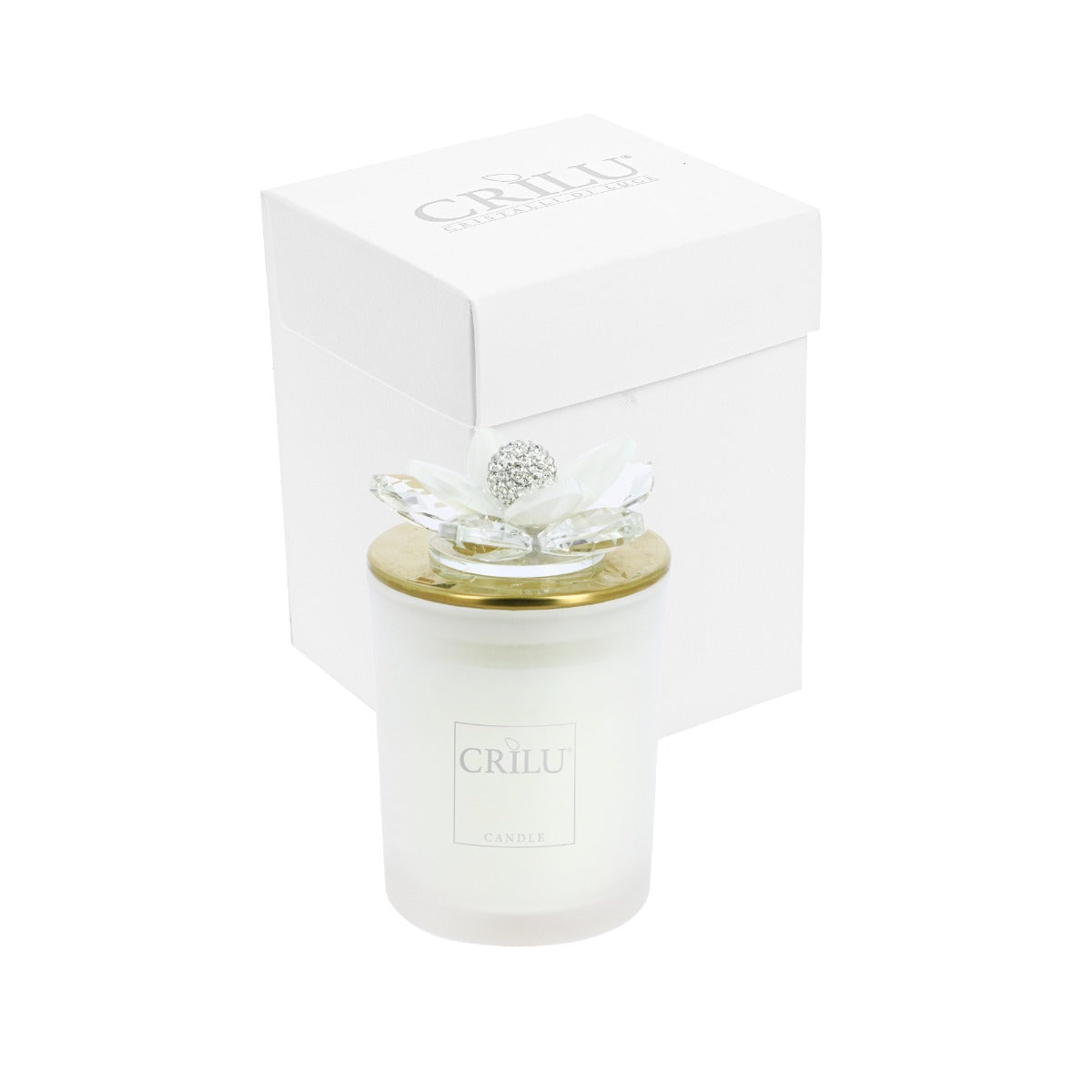 Bomboniera Crilù candela bianca gold con fiore