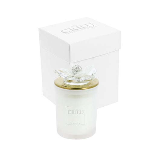 Bomboniera Crilù candela bianca gold con fiore