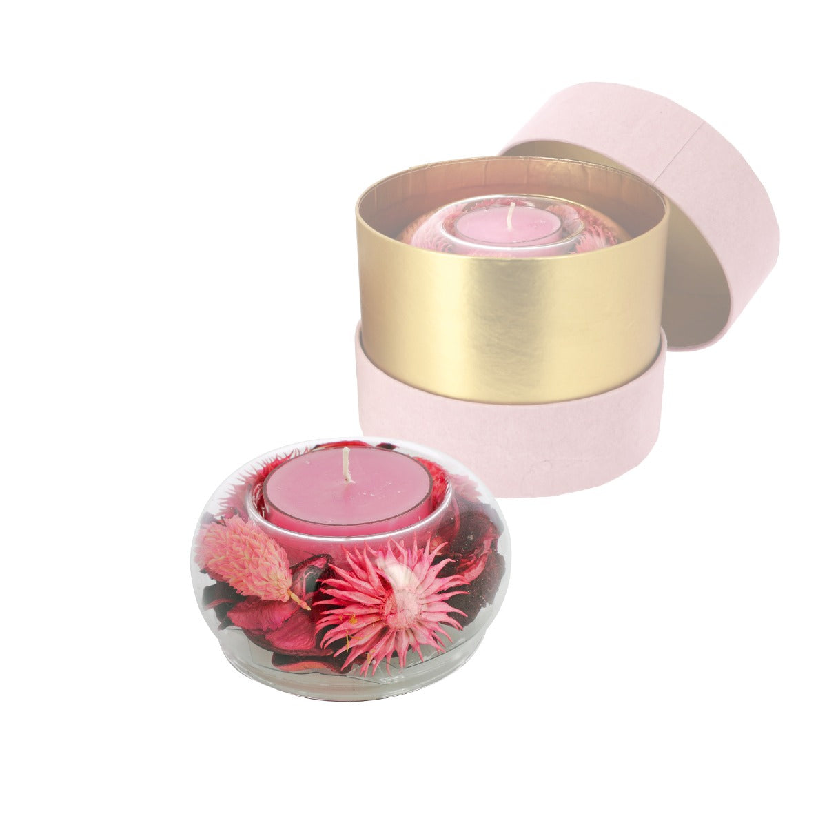 Bomboniera candela ampolla piccola rosa con pot-pourri