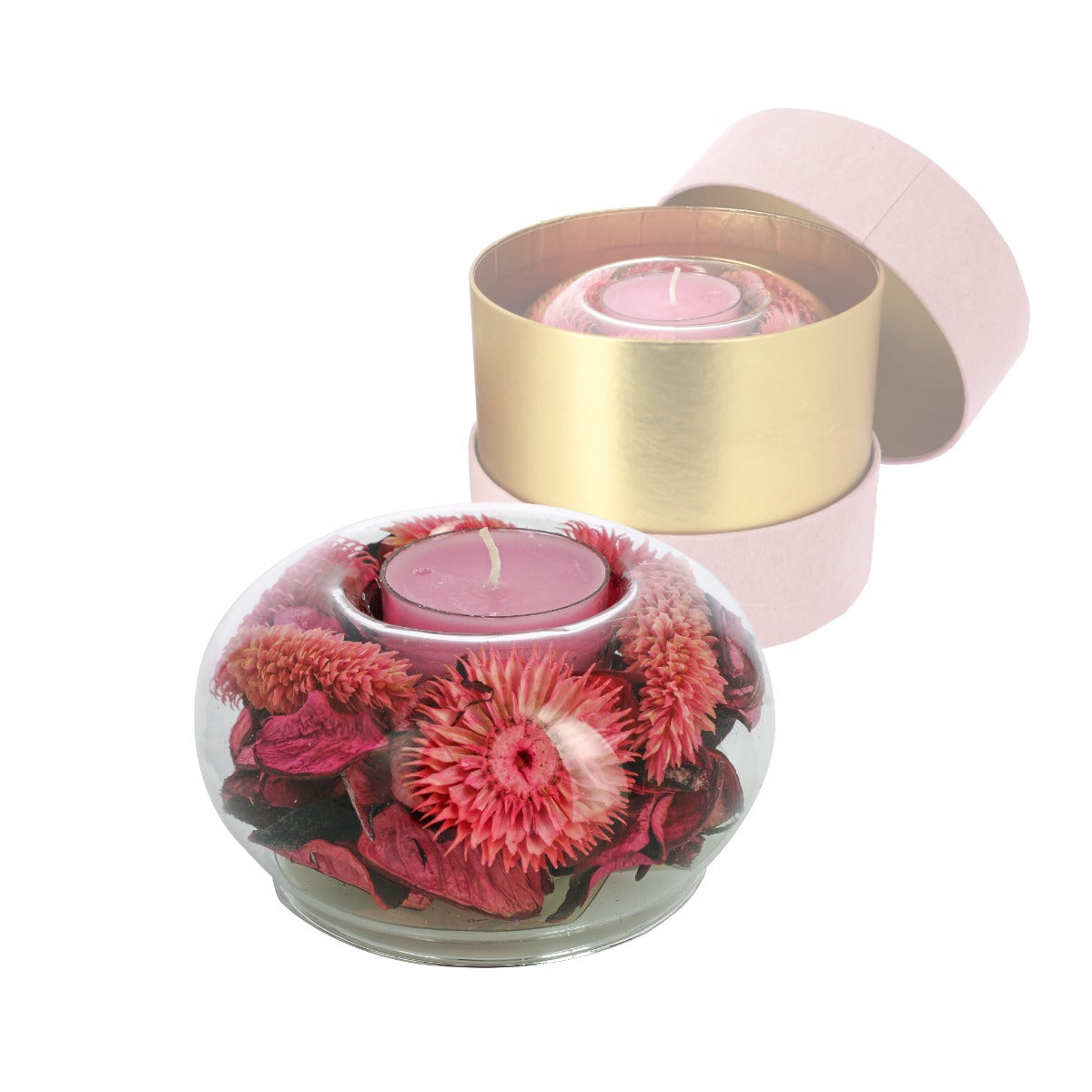 Bomboniera candela ampolla grande rosa con pot-pourri