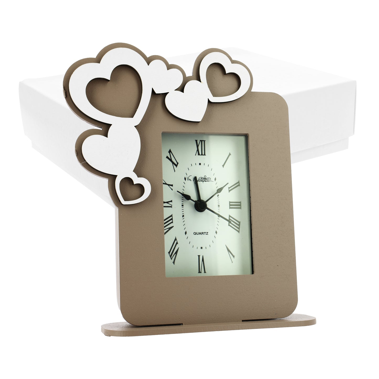 Bomboniera sveglia grande tortora con cuori sagomati