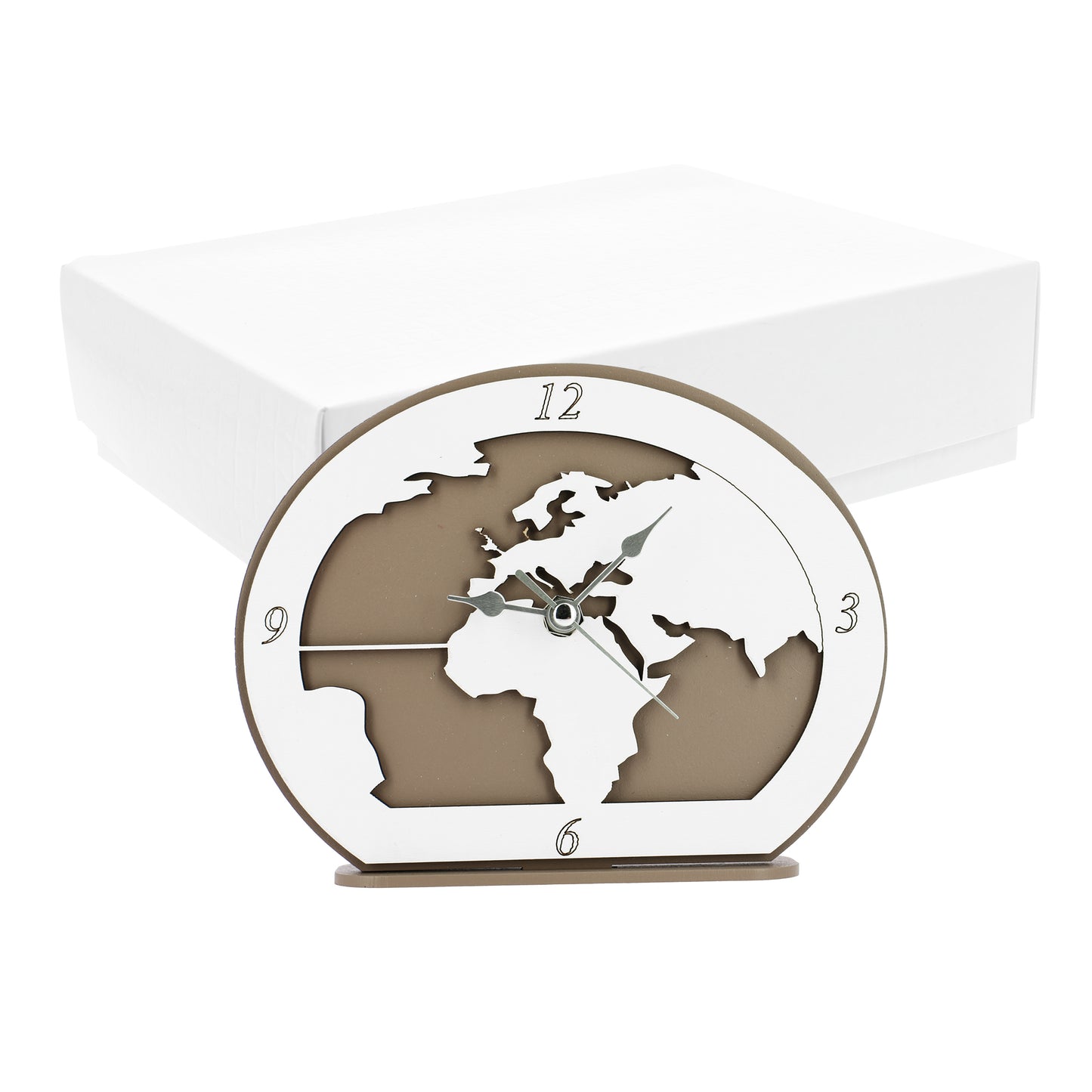 Bomboniera orologio arco tortora con mondo