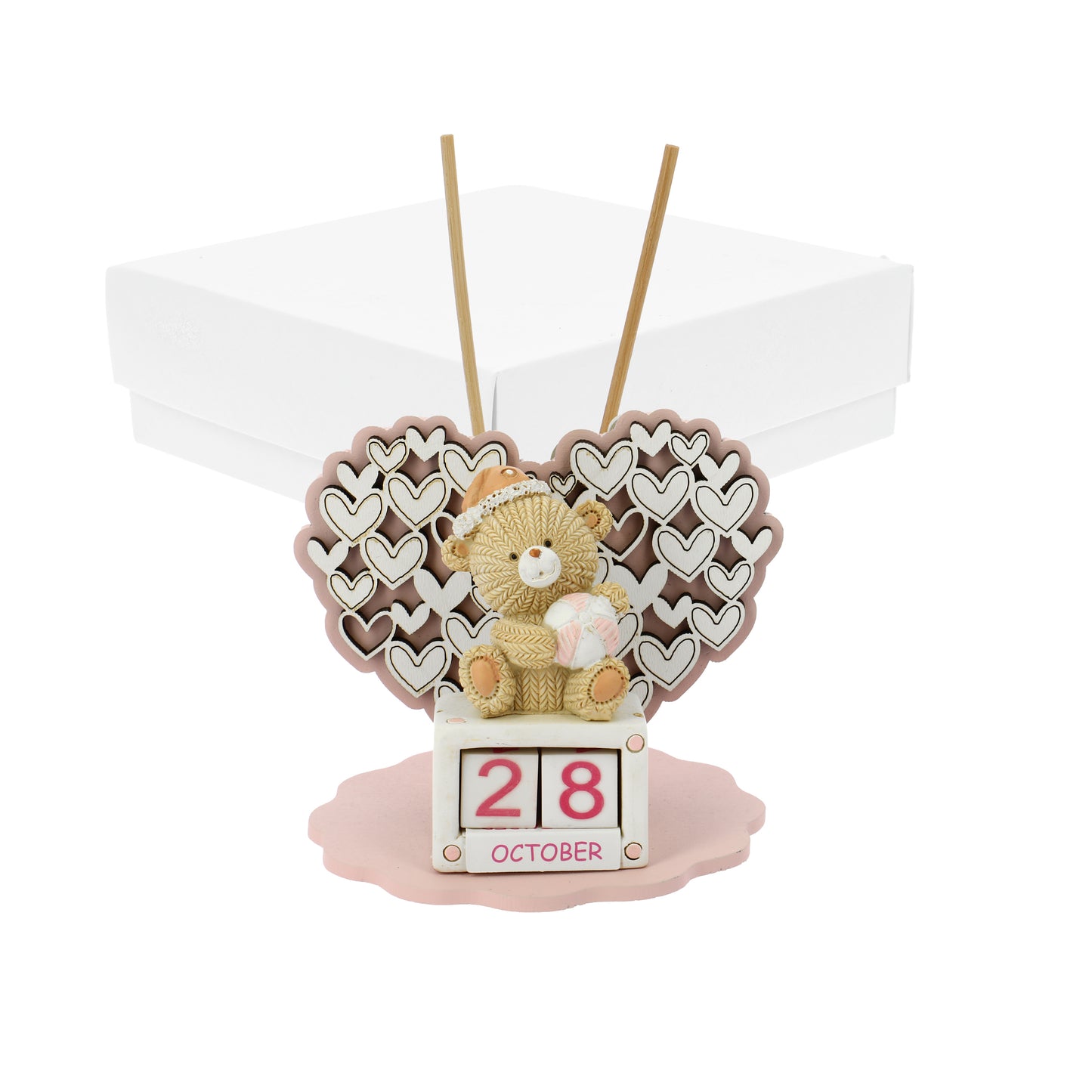 Bomboniera profumatore cuoricini datario orso rosa