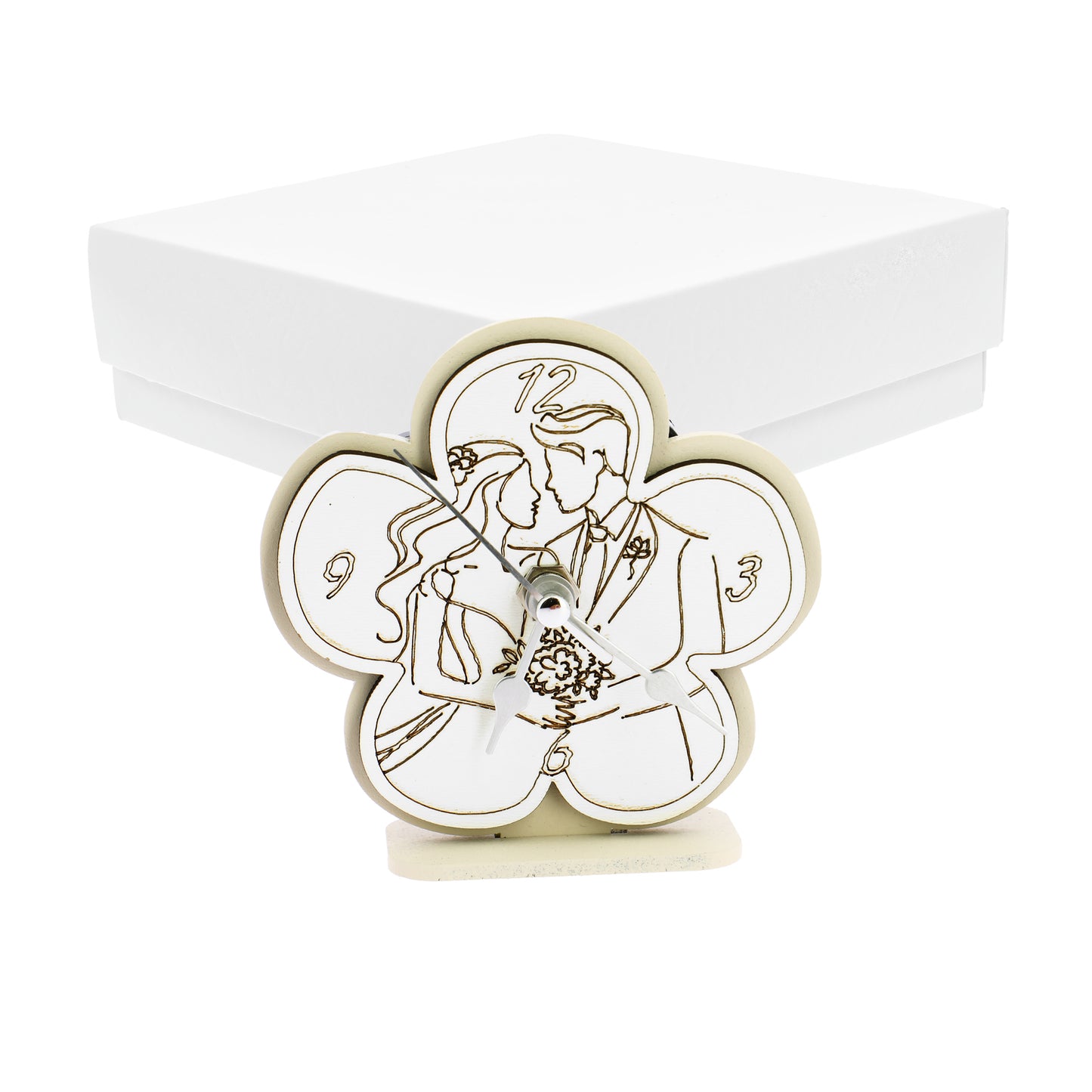 Bomboniera orologio fiore sabbia con coppia sposi