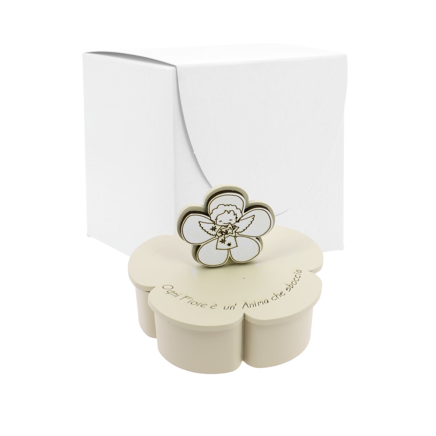 Bomboniera candelina fiore sabbia angioletto