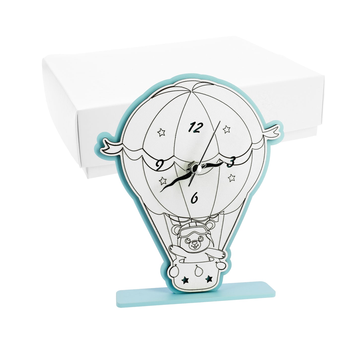 Bomboniera orologio mongolfiera con orsetto cielo