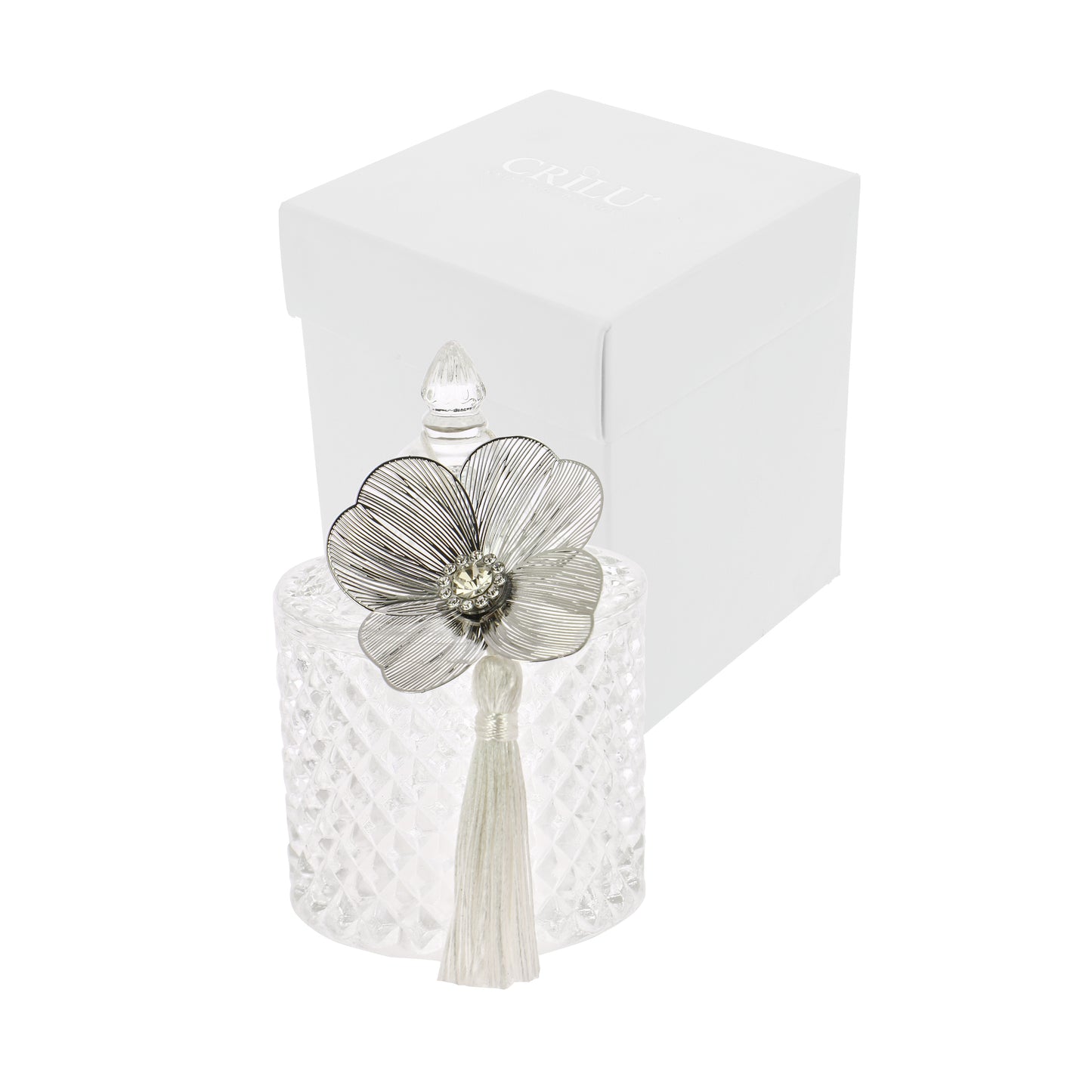 Bomboniera Crilù scatola diamond con fiore argento