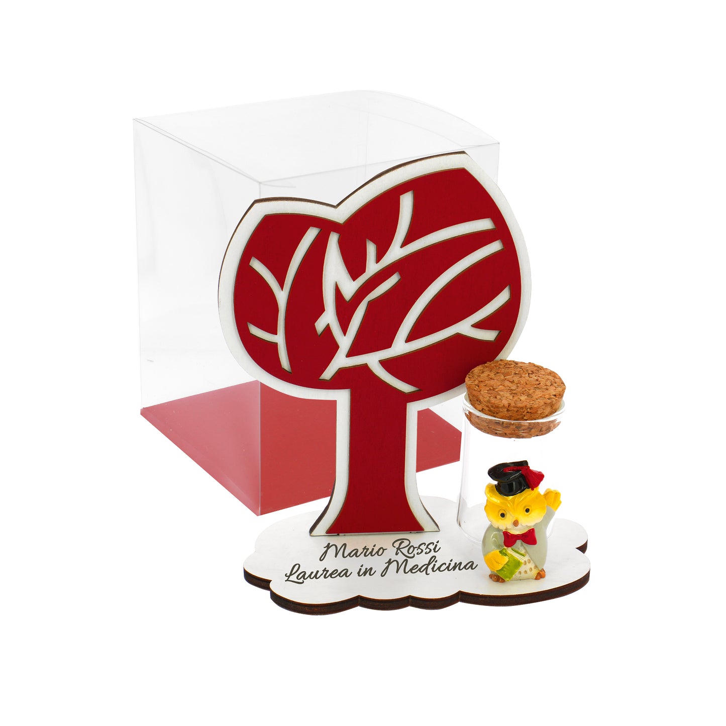 Bomboniera albero con fialetta gufo laureato