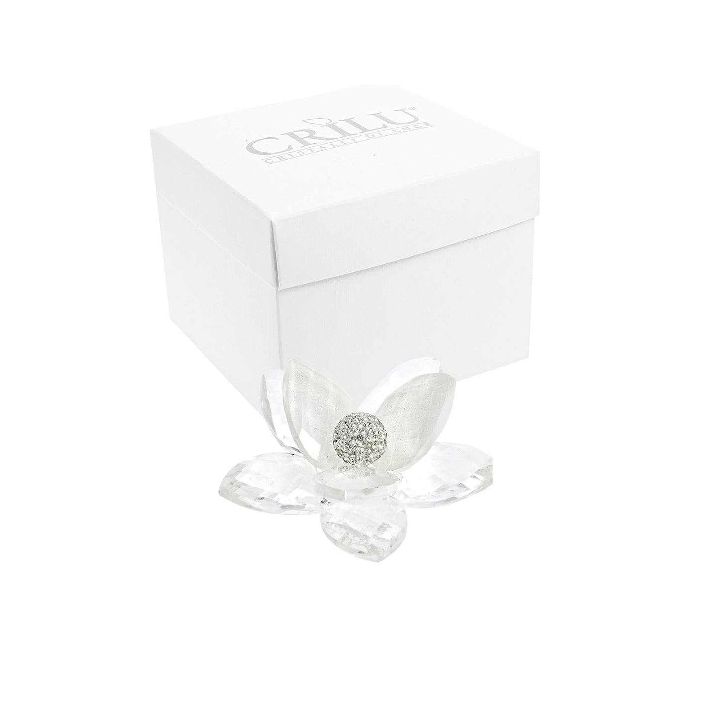 Bomboniera Crilù fiore 8 petali bianco swarovski