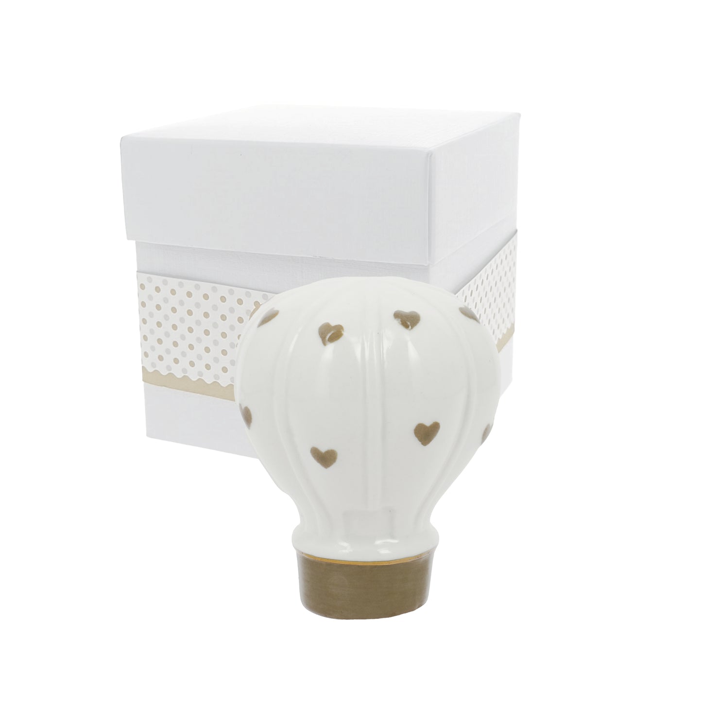 Bomboniera mongolfiera con cuori beige