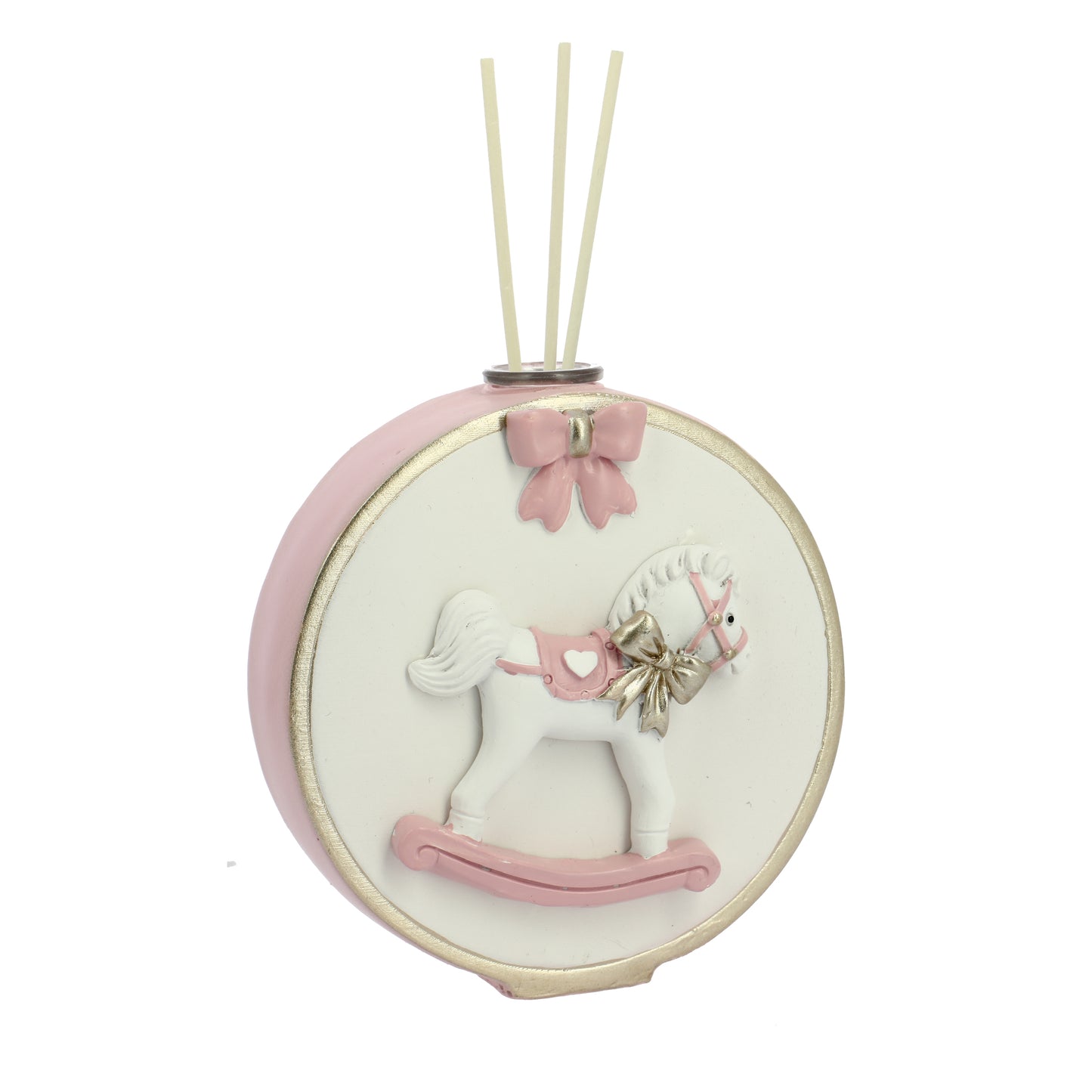 Bomboniera profumatore tondo cavallo a dondolo rosa