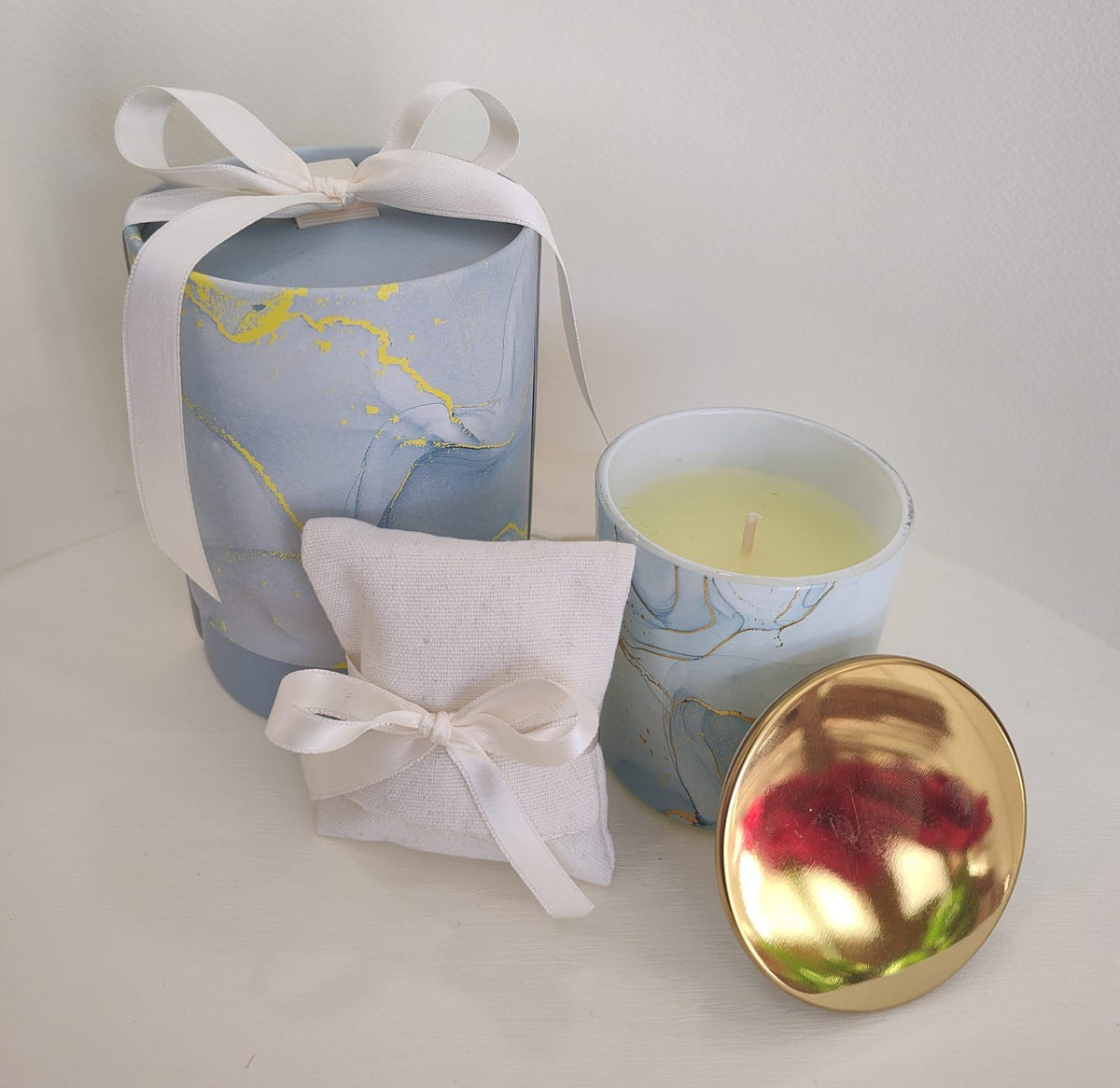 Set 10 candela effetto marmo blu
