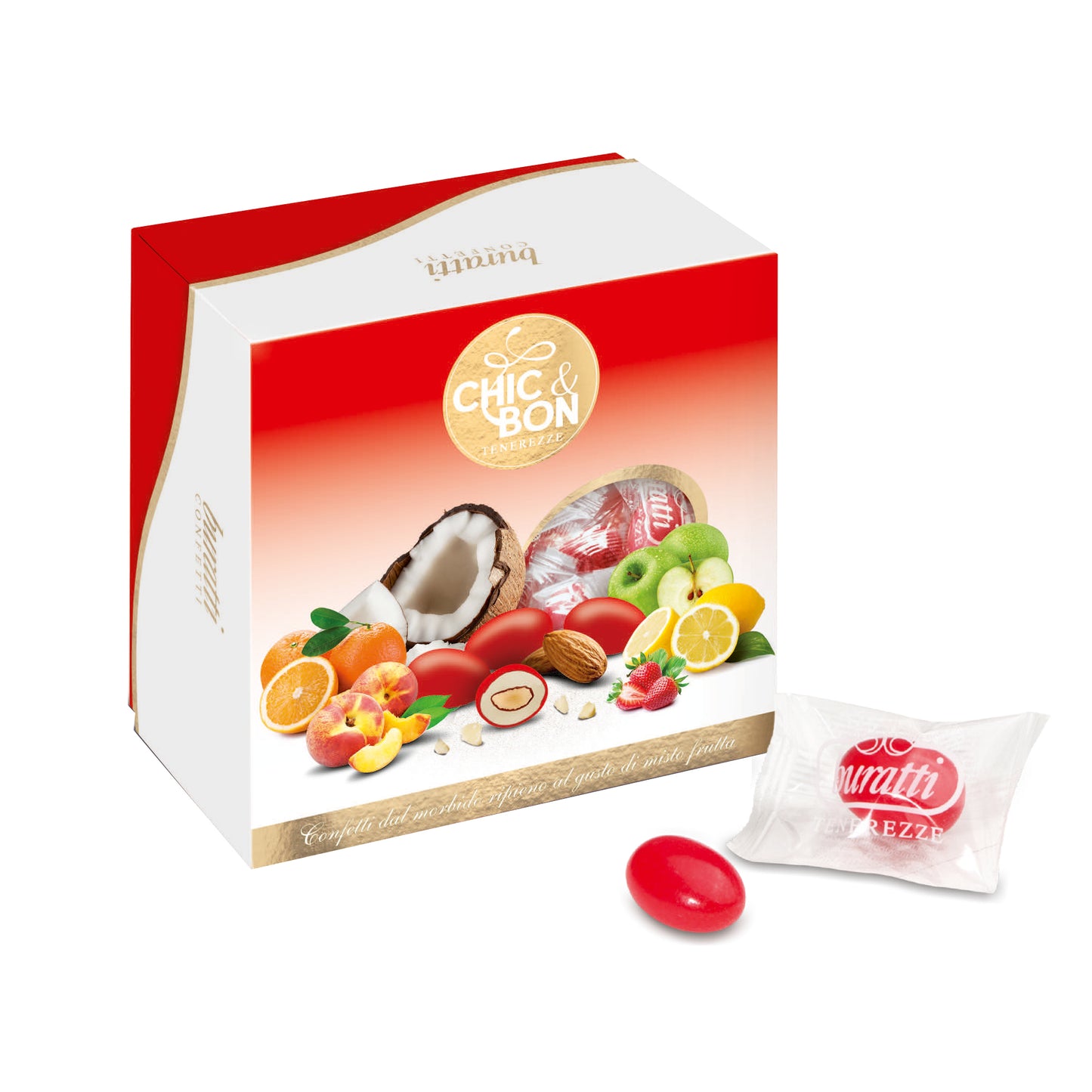 Confetti BURATTI dolce mix frutta cioccomandorla incartata rosso
