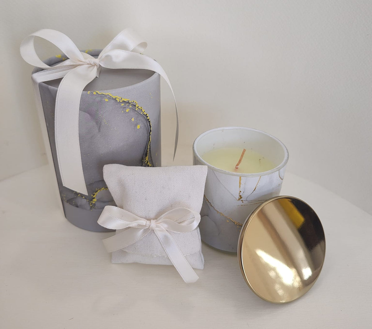 Set 10 candela effetto marmo grigio