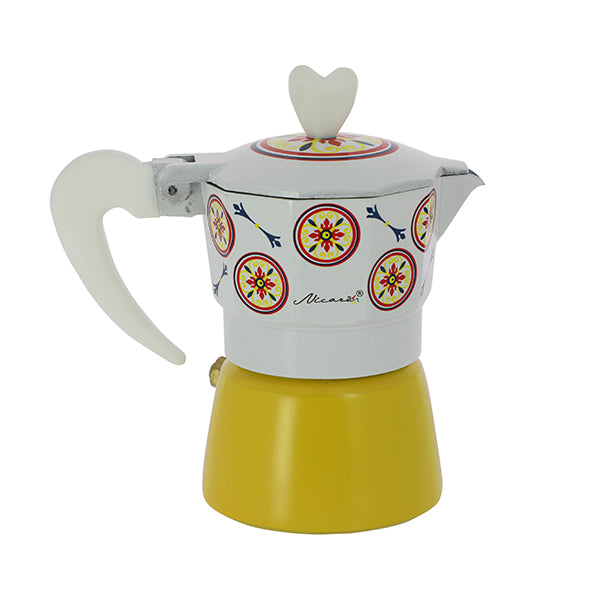 Bomboniera caffettiera maiolica gialla completa di sacchetto