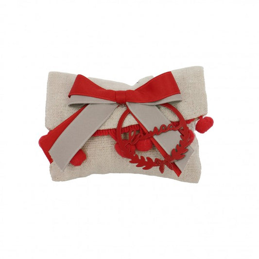 Sacchetto laurea busta lettera in juta pon pon rosso