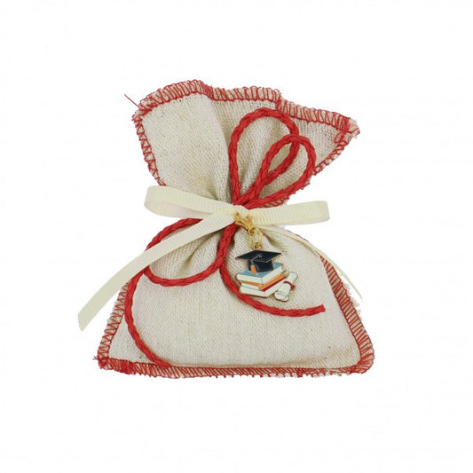 Sacchetto laurea bustina cotone grezzo con bordo rosso