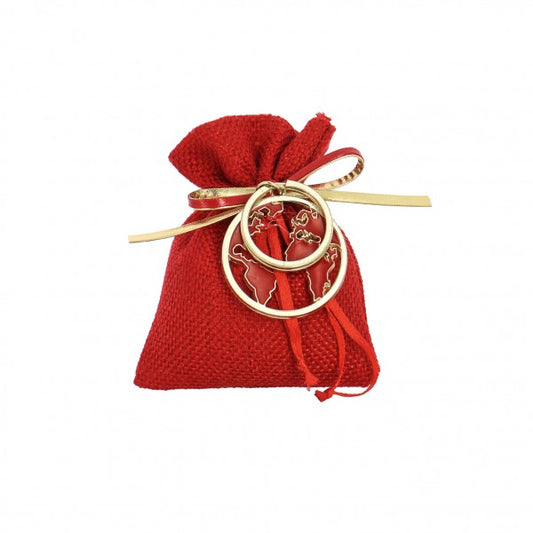 Sacchetto laurea mini busta in juta rossa con ciondolo laurea